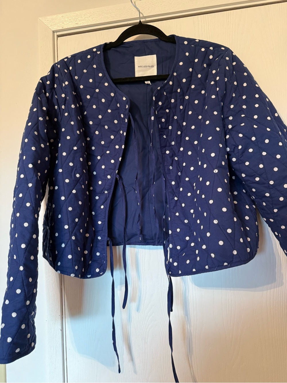 Avec Les Filles Blue Quilted Tie Front Jacket